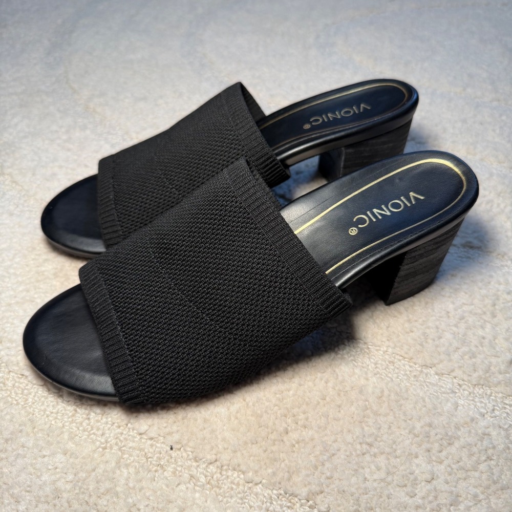 Vionic Black Knit Slide Sandals